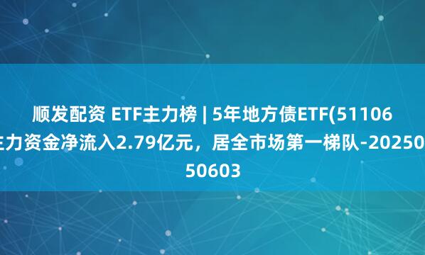 顺发配资 ETF主力榜 | 5年地方债ETF(511060)主力资金净流入2.79亿元，居全市场第一梯队-20250603